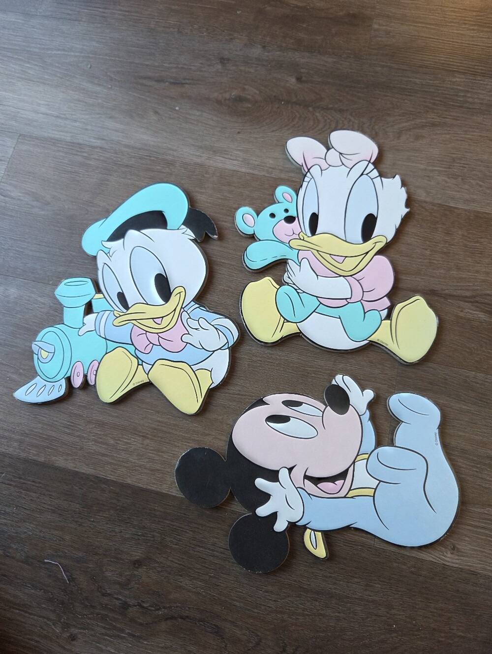 Vintage 80s 90s Disney Donald & Daisy Duck and Mickey Mouse Board Plaque Nursery